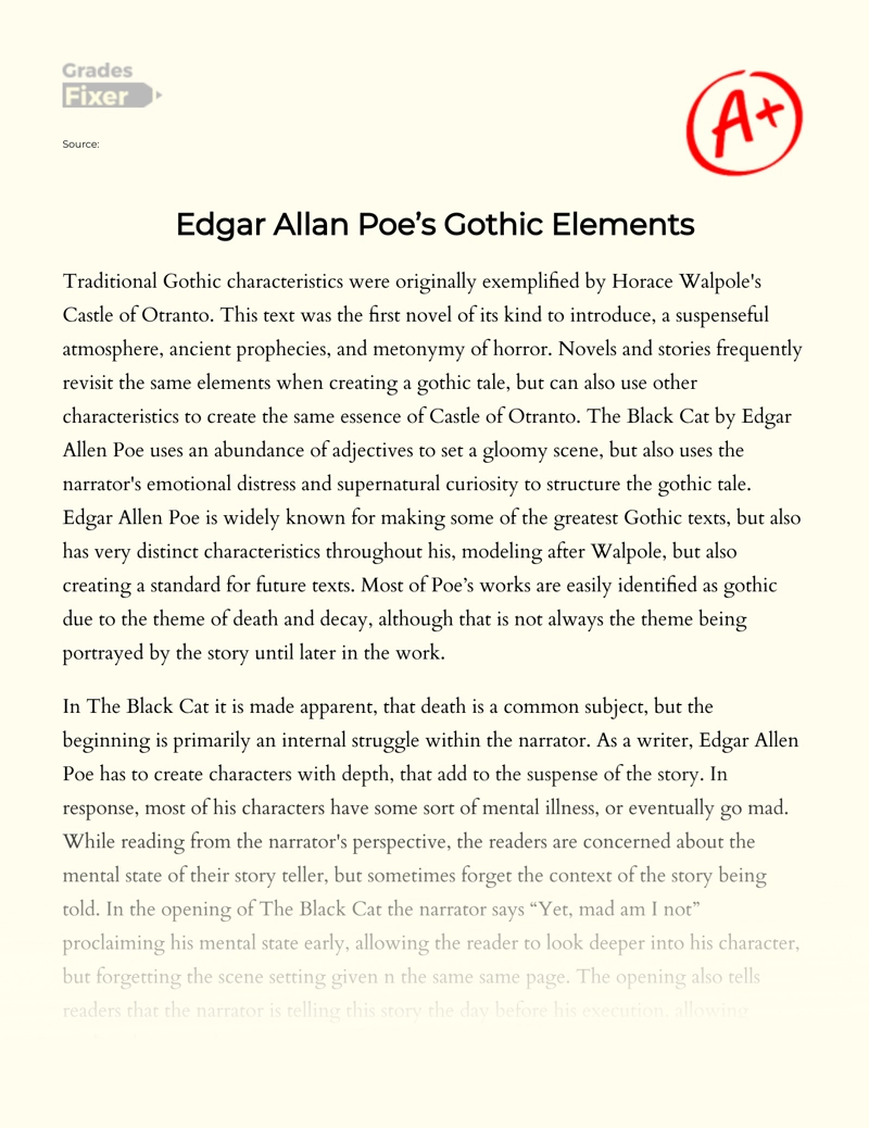 Edgar Allan Poe's Use of Gothic Elements in The Black Cat Essay