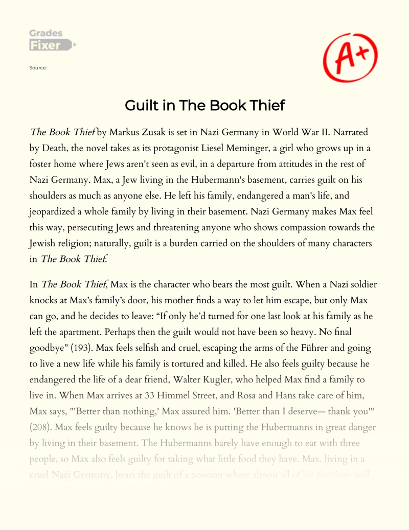 The Theme of Guilt in The Novel "The Book Thief" Essay