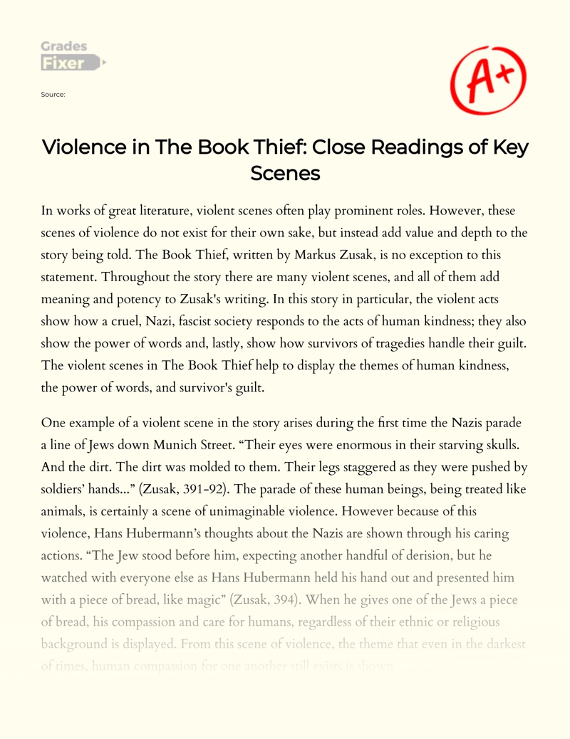Analysis of The Key Scene Depicting Violence in "The Book Thief" Essay