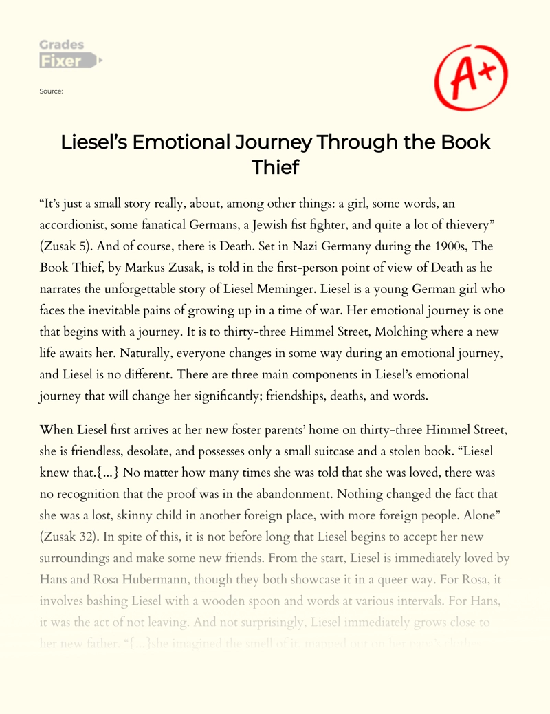 A Look at The Emotional Journey of Liesel as Shown in "The Book Thief" essay