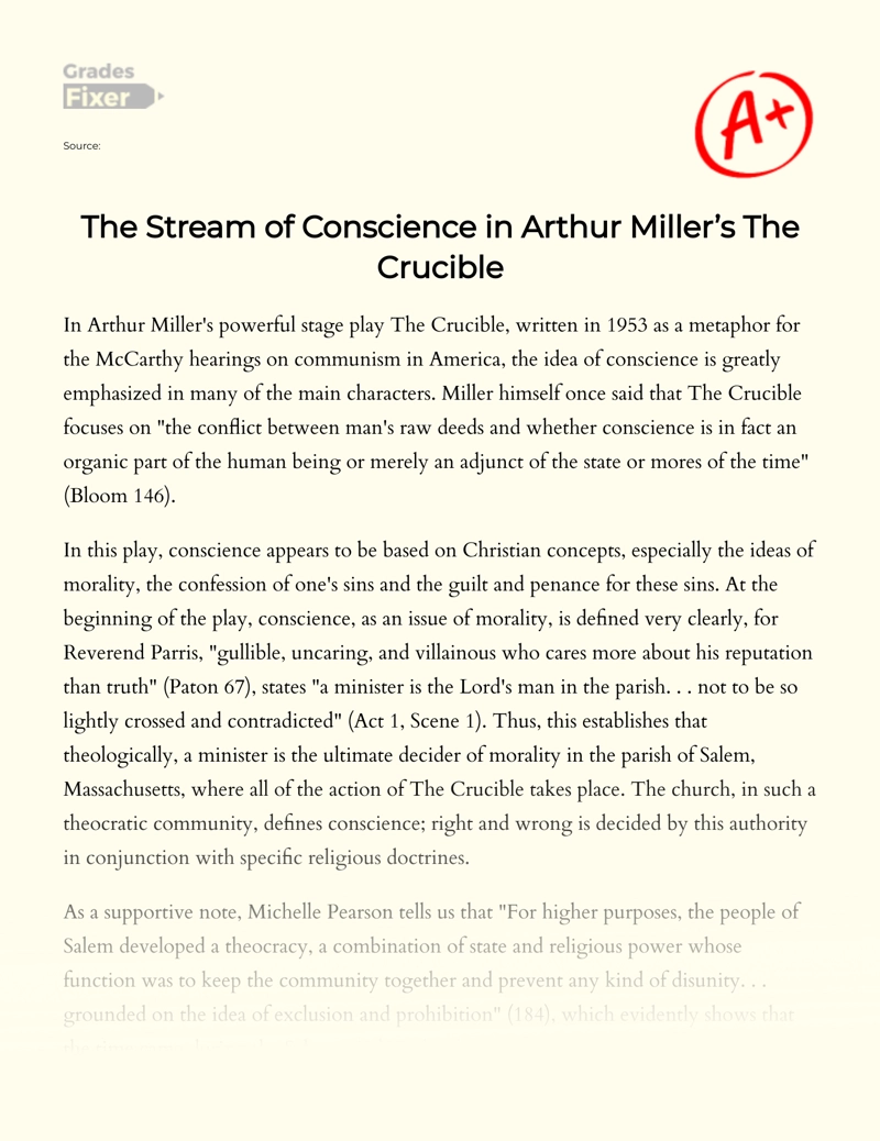 The Idea of Conscience in "The Crucible" by Arthur Miller Essay
