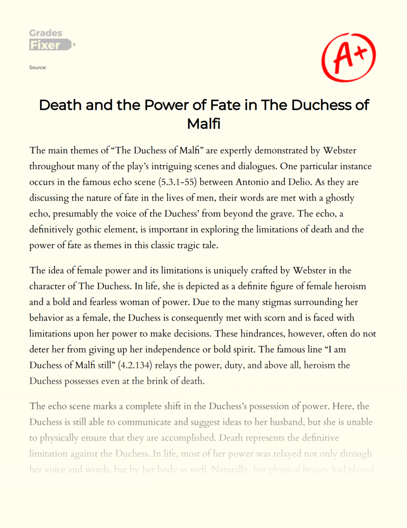 Death and The Power of Fate in The Duchess of Malfi Essay