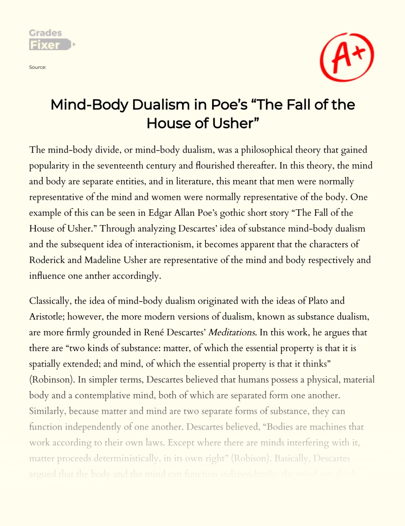 The Mind-body Divide in The Fall of The House of Usher Essay