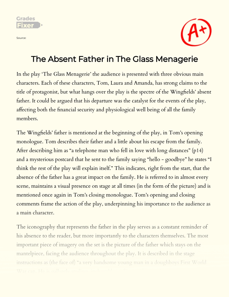 A Look at a Deadbeat Father in The Glass Menagerie Essay
