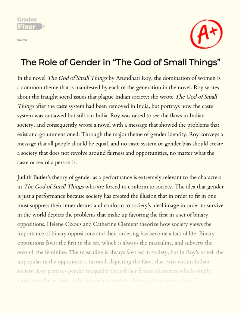 How The Author Has Used Gender in "The God of Small Things" Essay