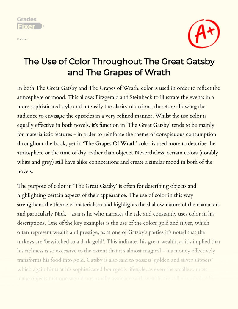 The Significance of Color Use in The Great Gatsby and The Grapes of Wrath essay