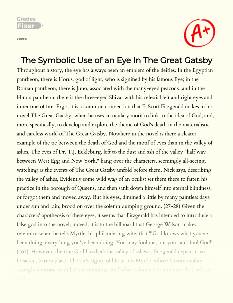 The Symbolic Use of an Eye in The Great Gatsby essay