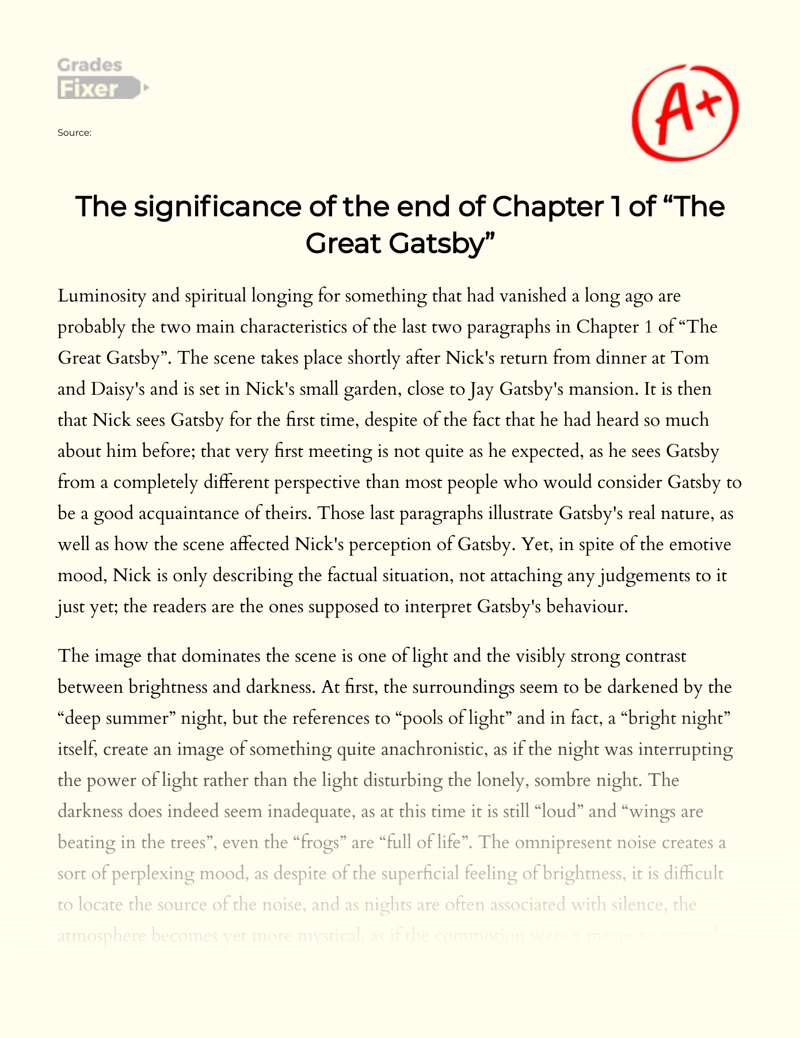 The Meaning of The End of Chapter One in The Great Gatsby Essay