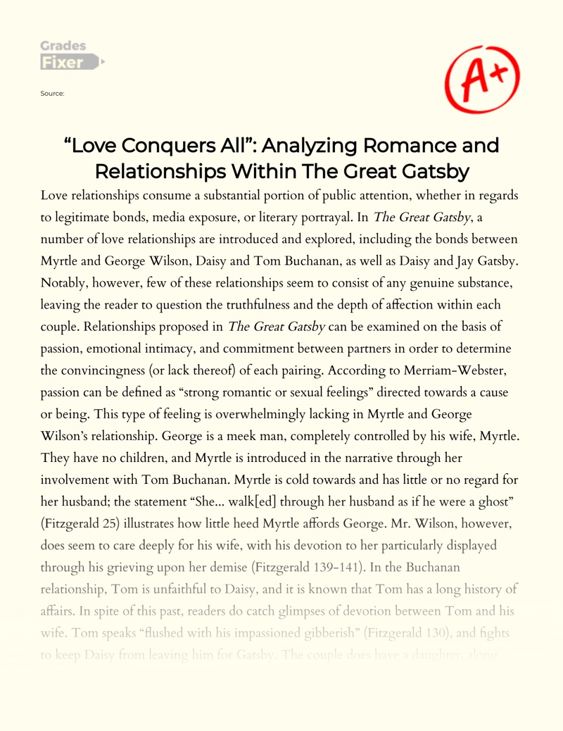 "Love Conquers All": Analyzing Romance and Relationships Within The Great Gatsby Essay