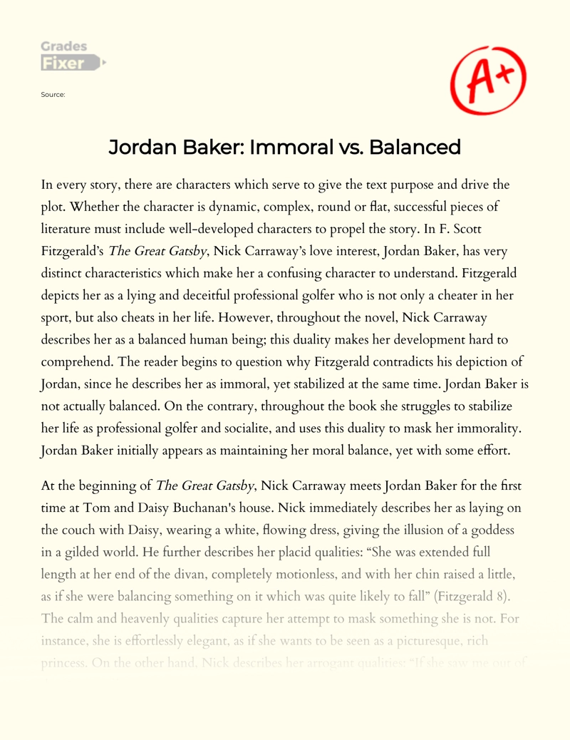 Unethical Or Unbiased: a Critical Look at The Character of Jordan Baker essay