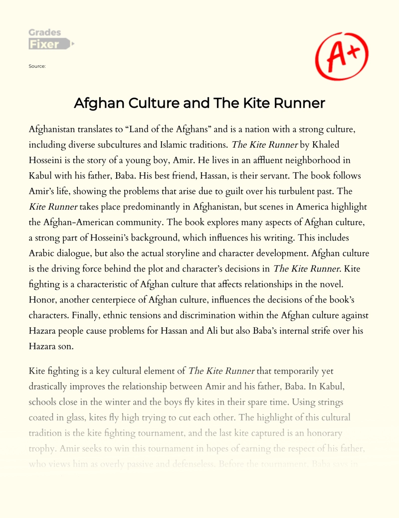 A Look at The Culture in Afghanistan in "The Kite Runner" Essay