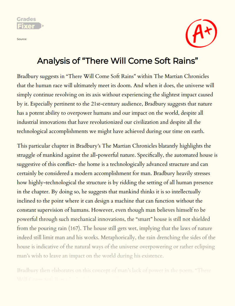 A Look at The Statement" There Will Come Soft Rains" as Used in The Martian Chronicles Essay
