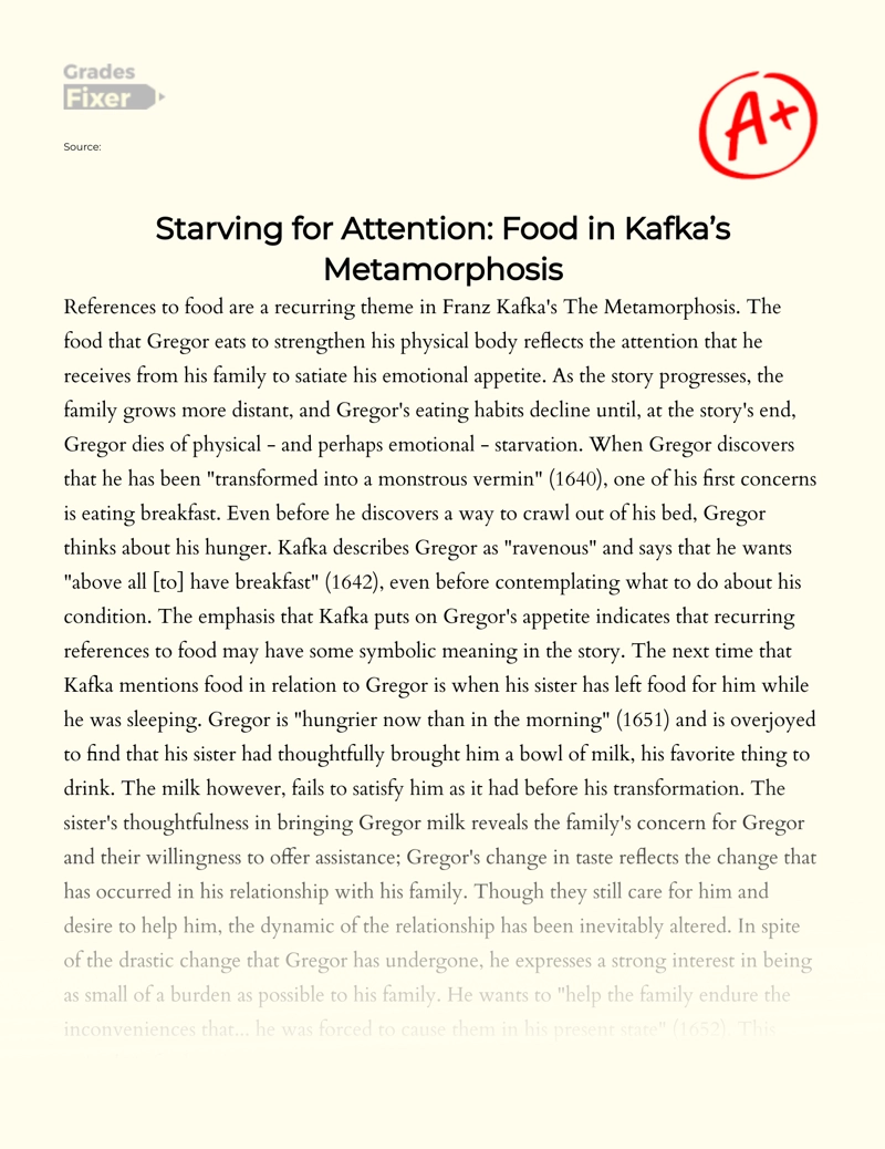 The Use of Food to Signify The Starving for Attention in The Metamorphosis essay