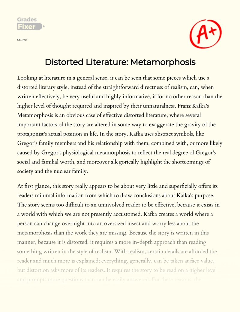 A Study of The Distorted Literature as Depicted in The Metamorphosis essay