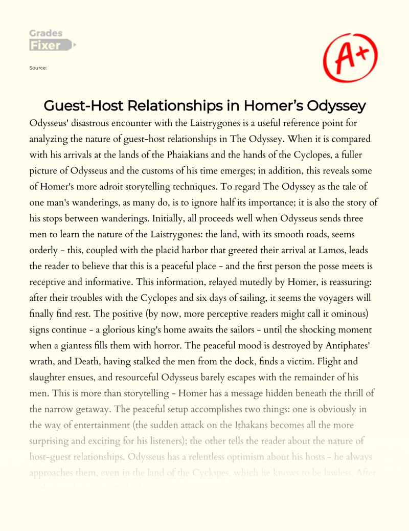 A Relationship Between The Guest and The Host in The Odyssey by Homer Essay
