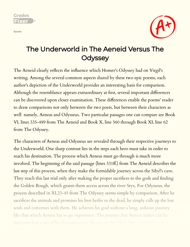 A Preview of The Underworld as Presented in The Odyssey Versus The Aeneid essay