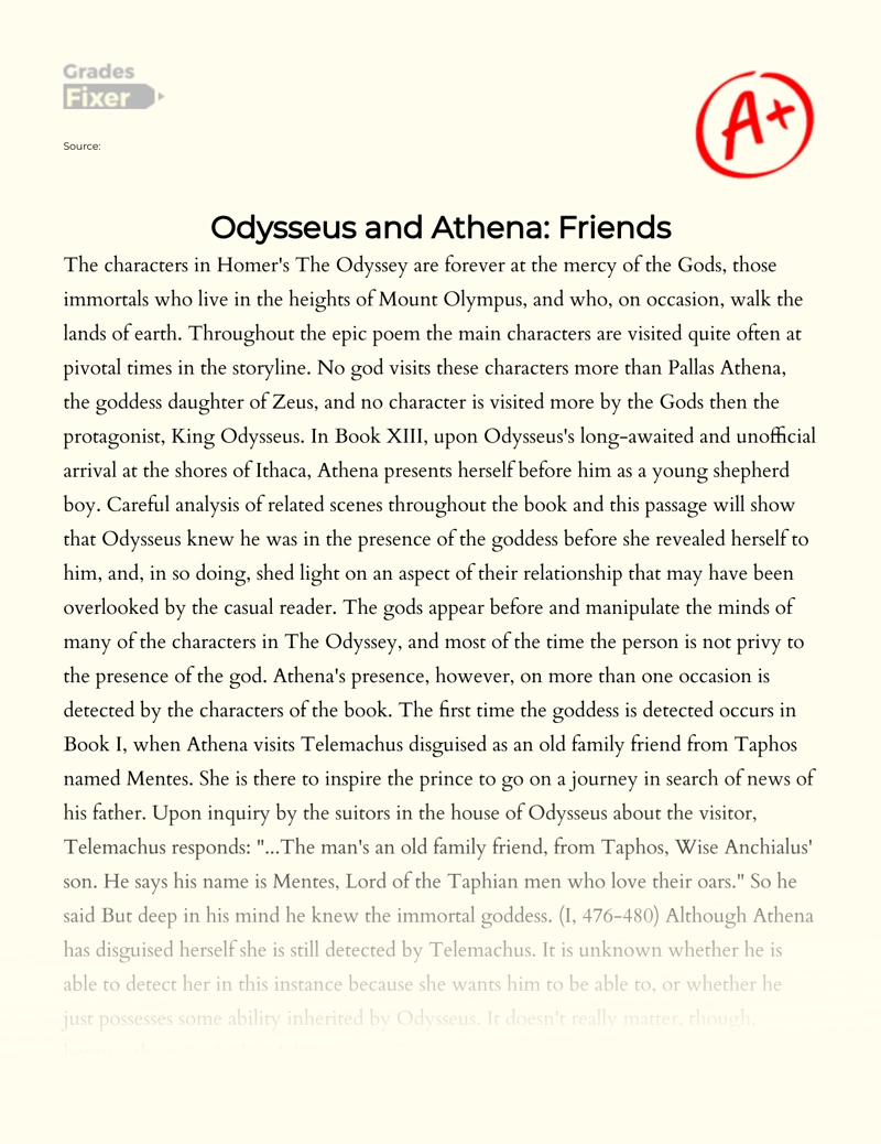 A Study of The Friendship Between Odysseus and Athena essay