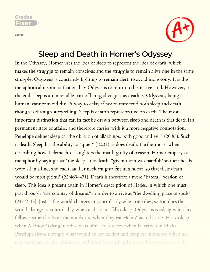 The Theme of Sleep and Death as Depicted in The Odyssey by Homer Essay