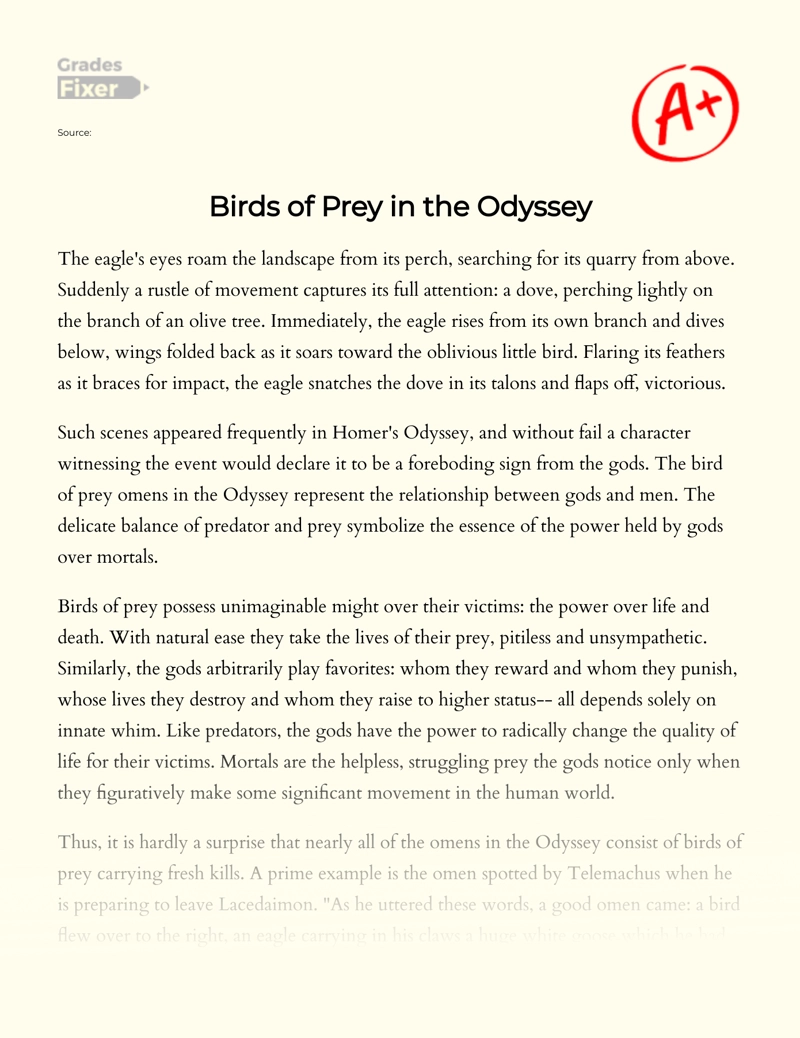 A Study of The  Birds of Prey as Presented in The Odyssey Essay