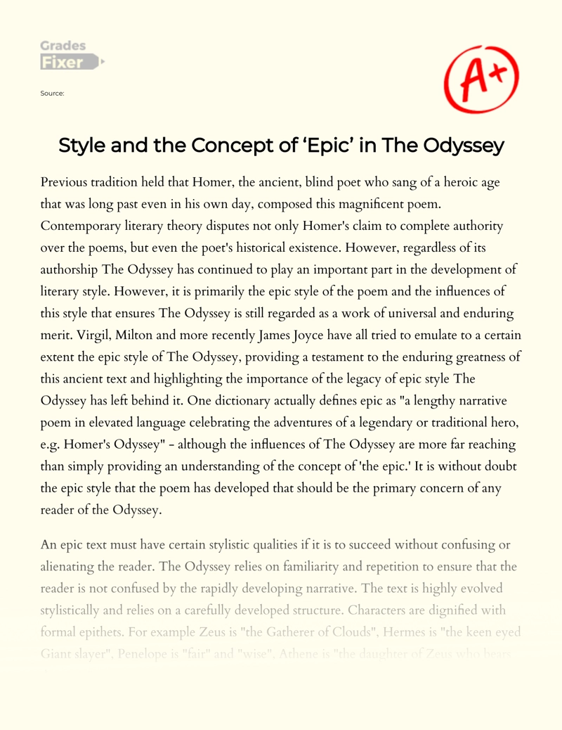 Analysis of The Epic Style in The Odyssey Essay