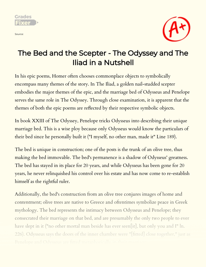 A Comparison of The Symbolic Meaning of The Bed and The Scepter in The Odyssey and The Iliad in a Nutshell essay