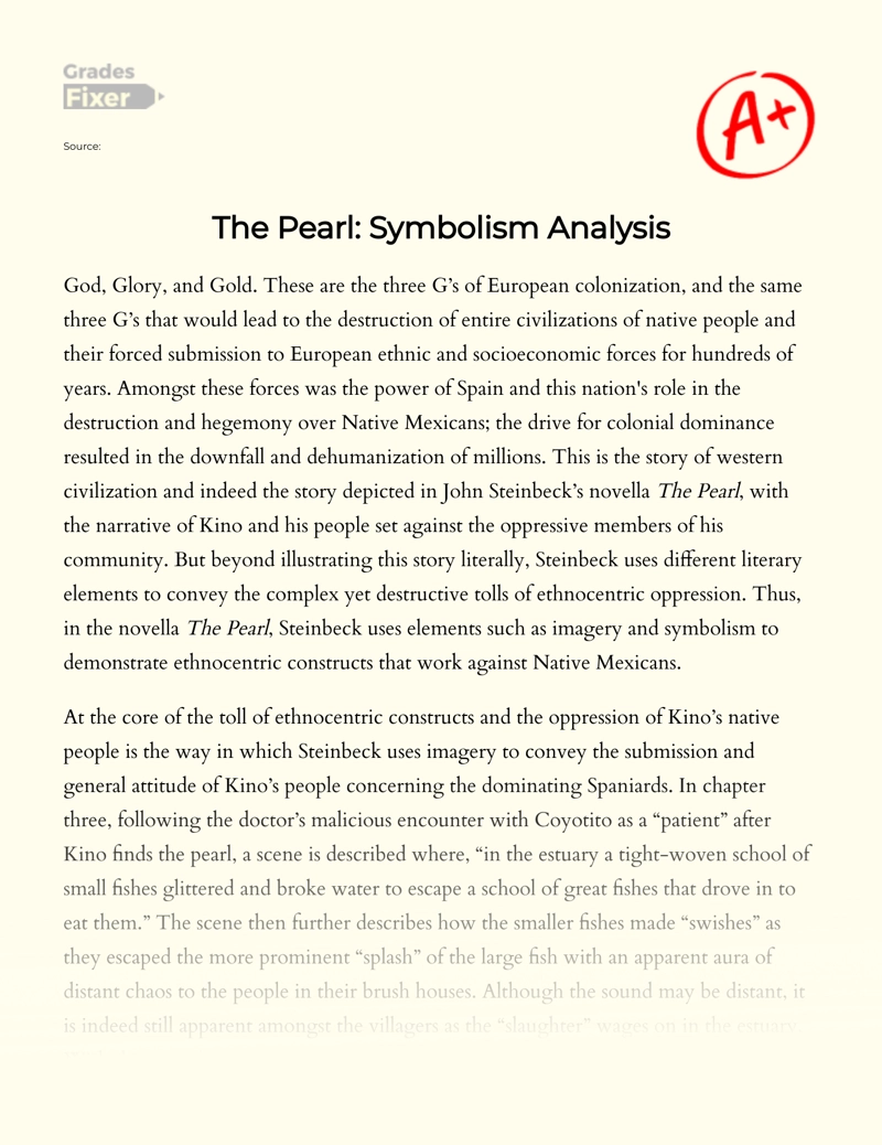 An Analysis of Symbolism in The Pearl essay