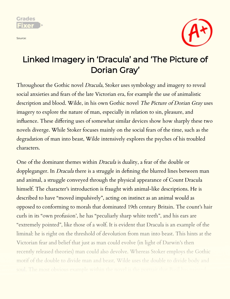 Connected Imagery in The Picture of Dorian Gray and Dracula essay