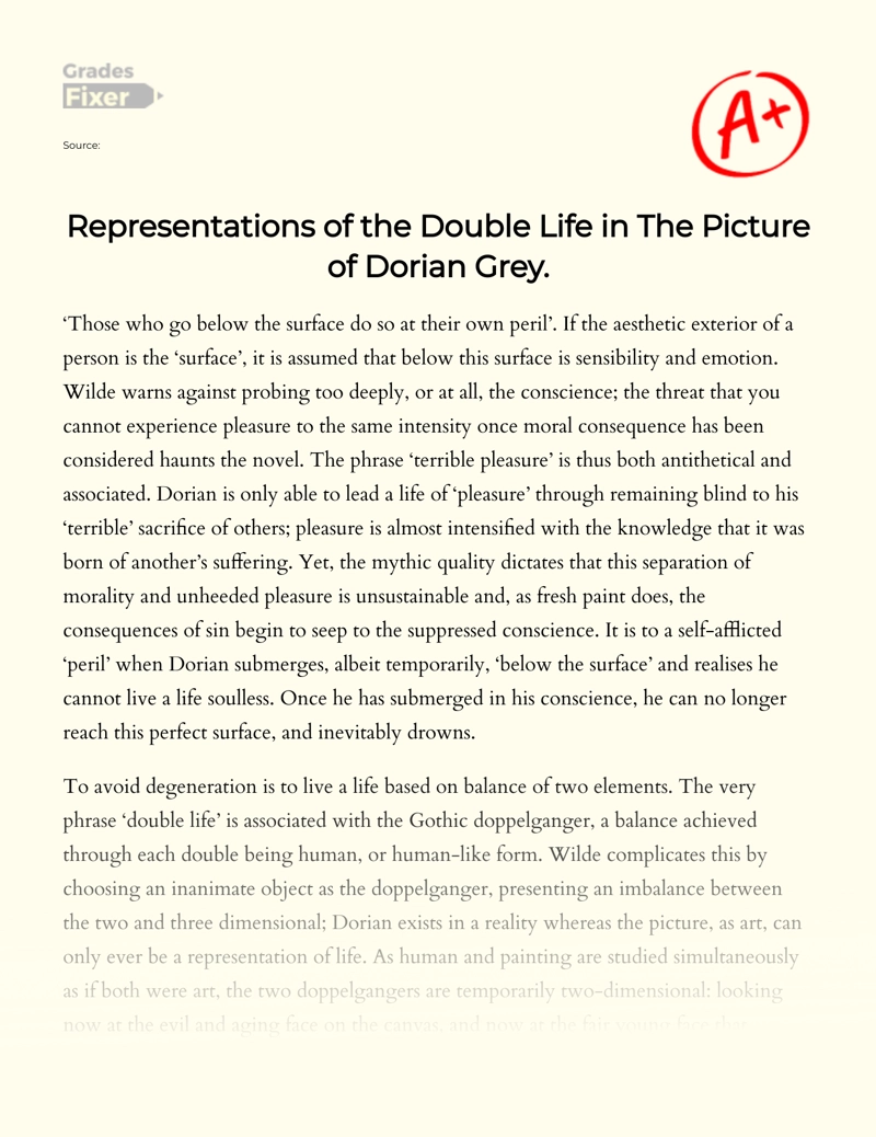 The Depiction of The Double Life in The Picture of Dorian Gray essay