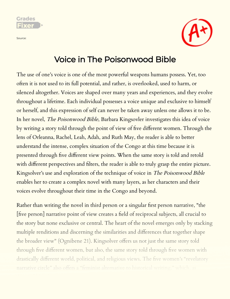 A Study of The Voice Used in The Poisonwood Bible Essay