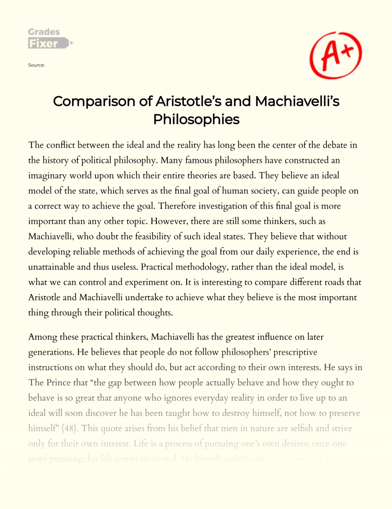 A Comparison of The Philosophies of Machiavelli and Aristotle essay