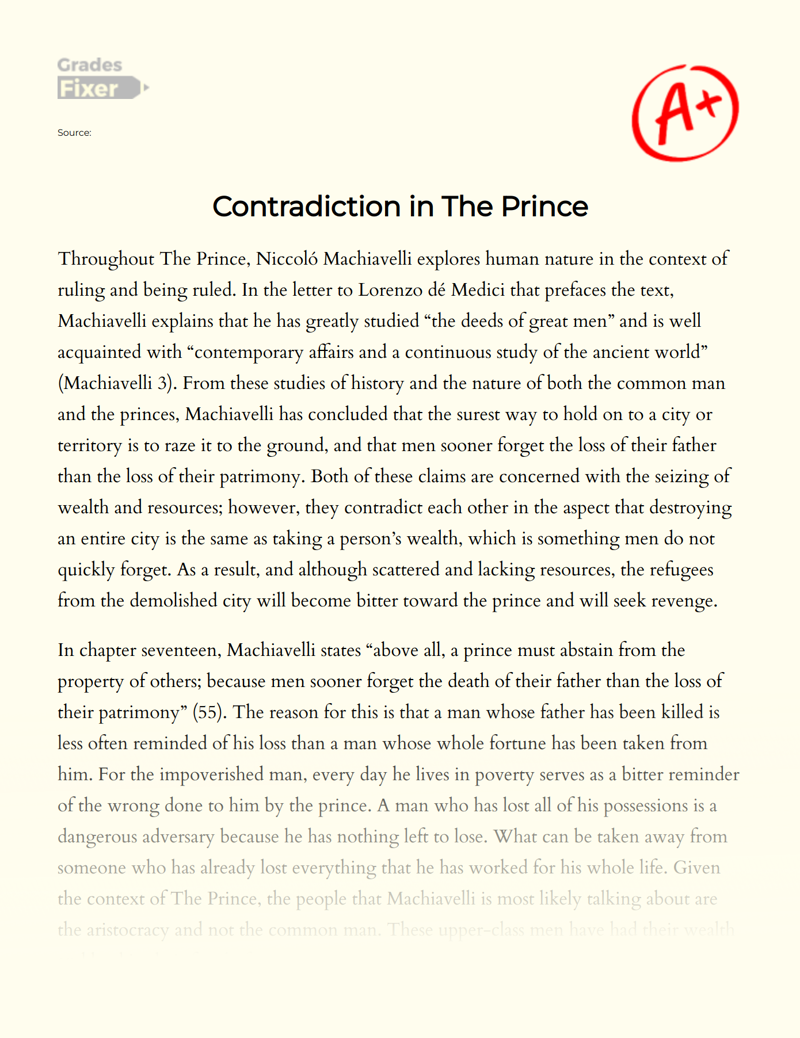 A Look at The Theme of Contradiction in The Prince Essay