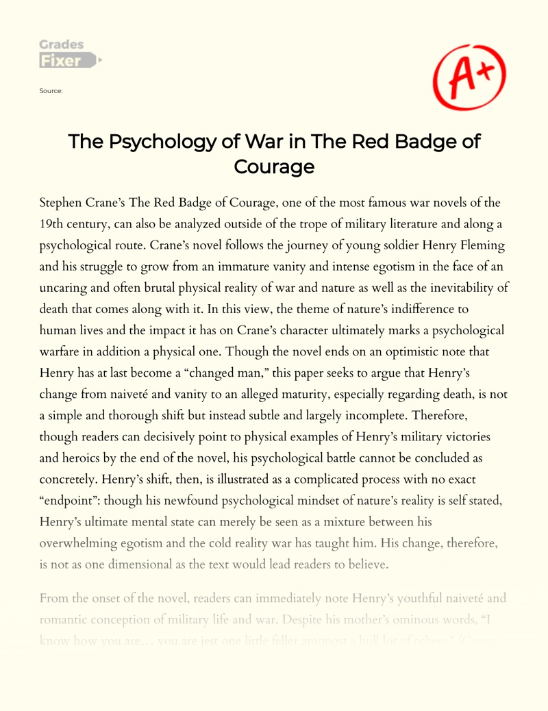 The War Psychology as Depicted in The Red Badge of Courage Essay