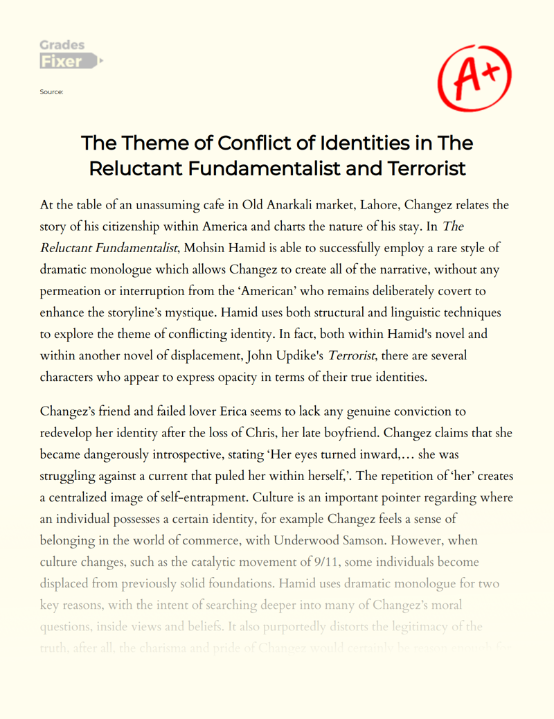 The Theme of Conflict of Identities in The Reluctant Fundamentalist and Terrorist Essay