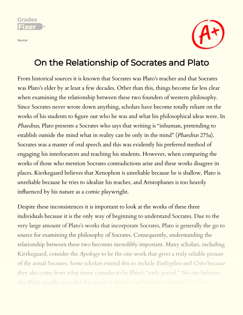 A Study of The Relationship Between Plato and Socrates Essay