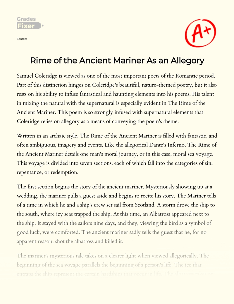 The Use of Allegory in The Rime of The Ancient Mariner Essay