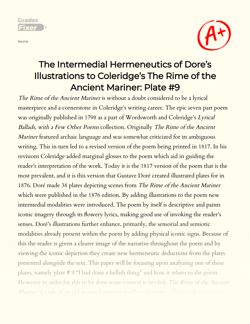 The Mediative Allegorical Meaning of Dore's Illustrations to "The Rime of The Ancient Mariner" Essay