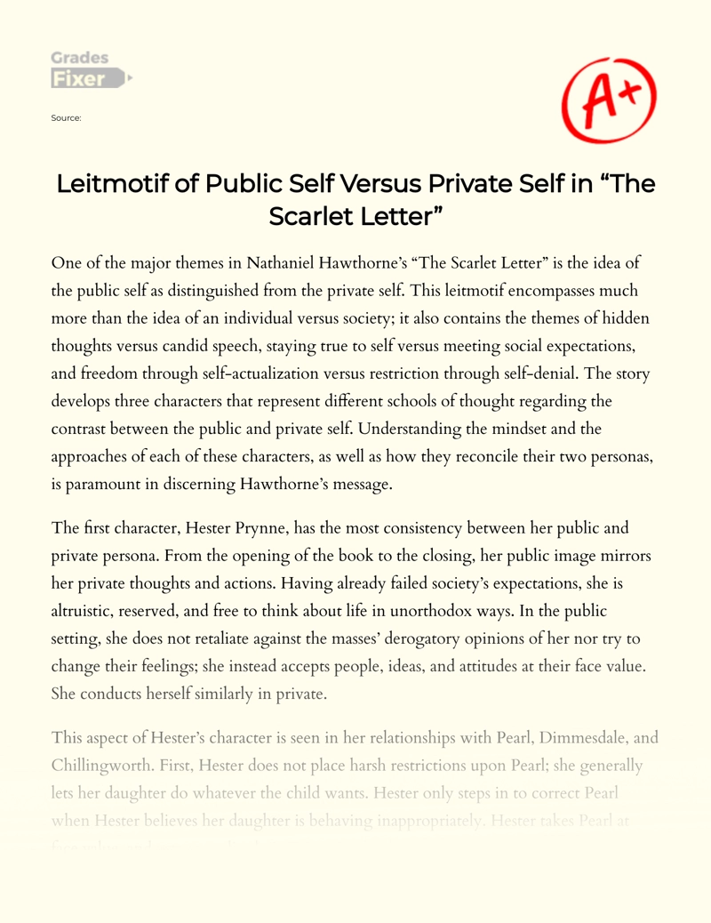 Public Self Versus Private Self in The Scarlet Letter Essay