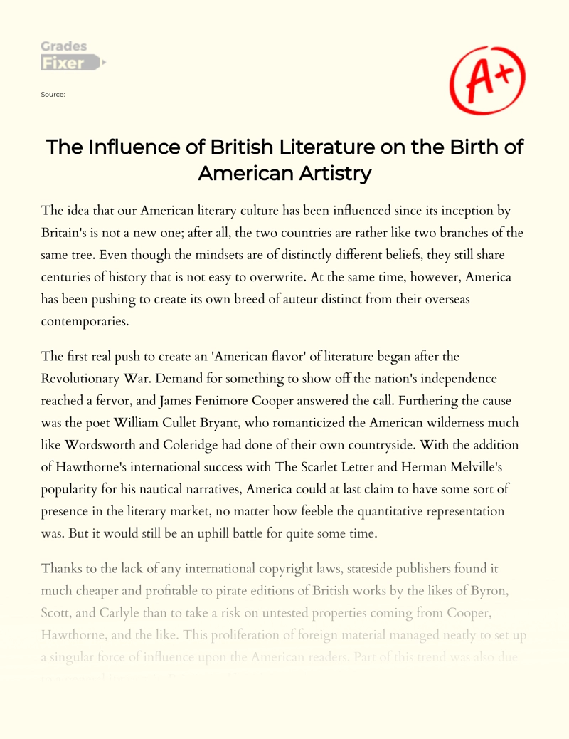 The British Literature Influence on The Delivery of The American Art Essay