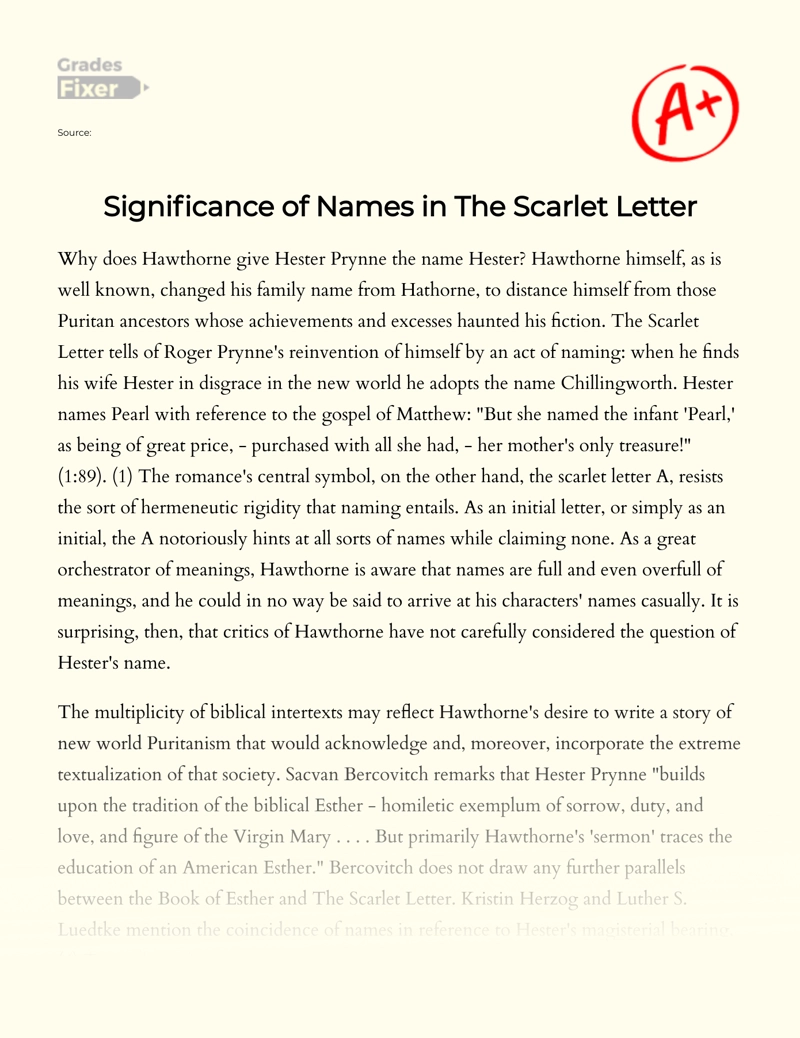 The Symbolic Meaning of Names in The Scarlet Letter essay