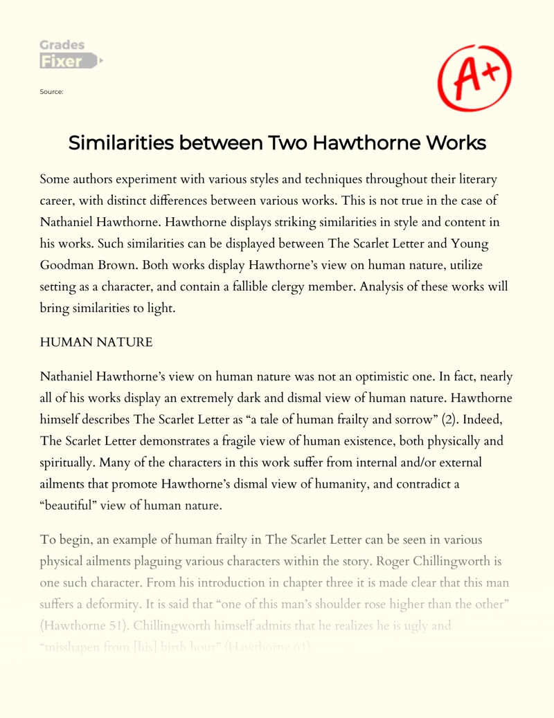 A Comparison of Two Literature Pieces by Hawthorne essay