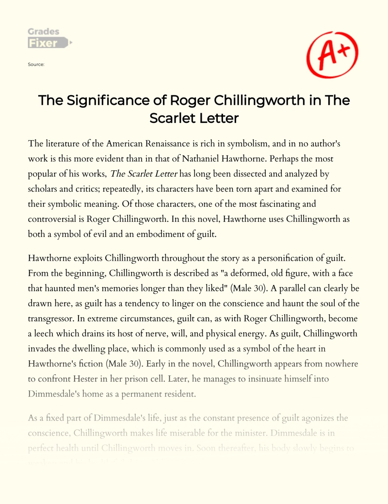 Roger Chillingworth's Role in The Scarlet Letter Essay