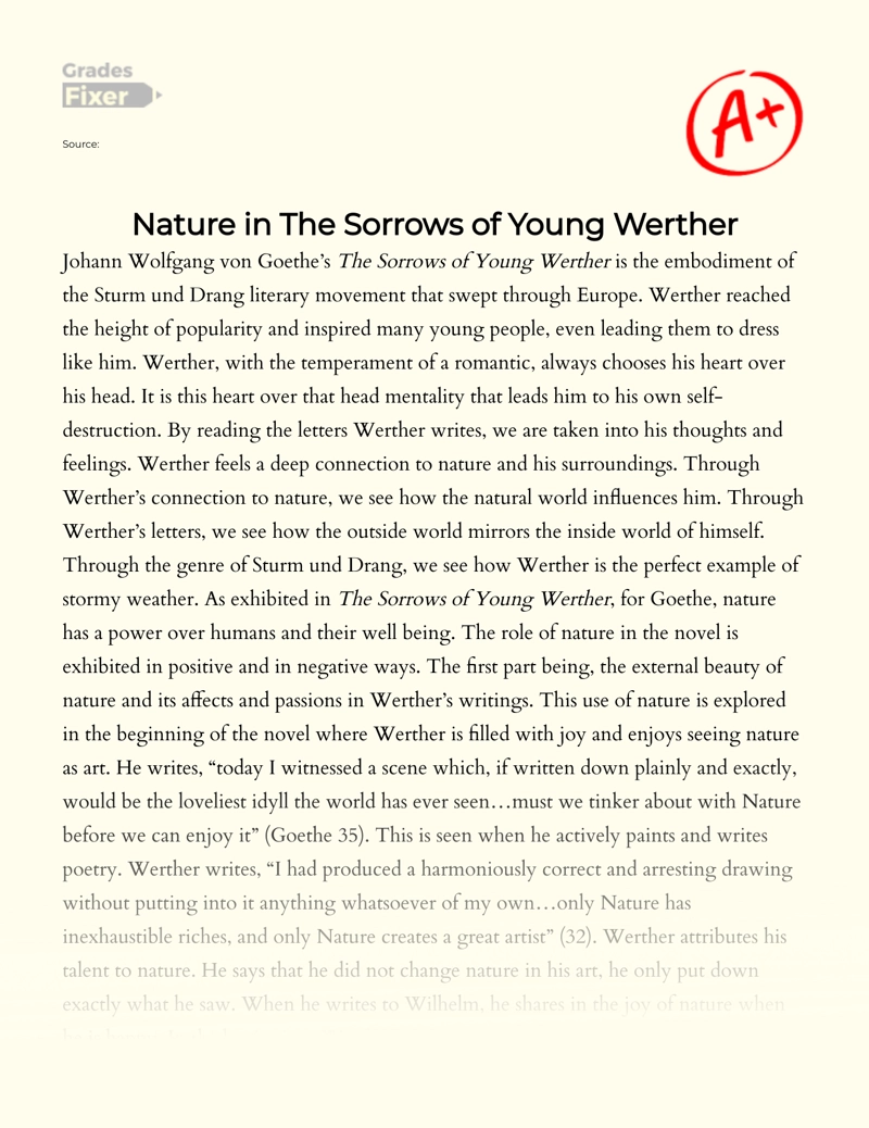 The Place of Nature in The Sorrows of Young Werther Essay