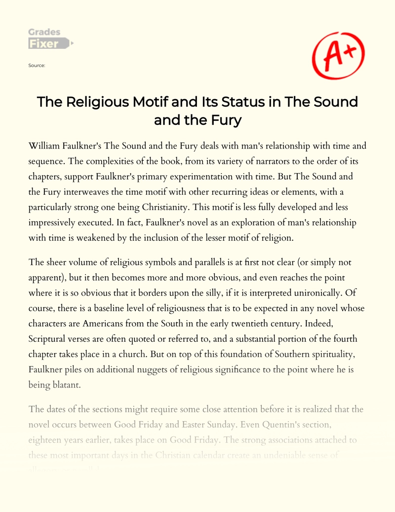 The Motif of Religion in The Sound and The Fury Essay