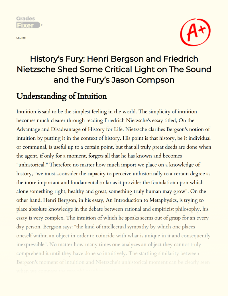 Intuition in "The Sound and The Fury": Bergson and Nietzsche's Perspectives Essay