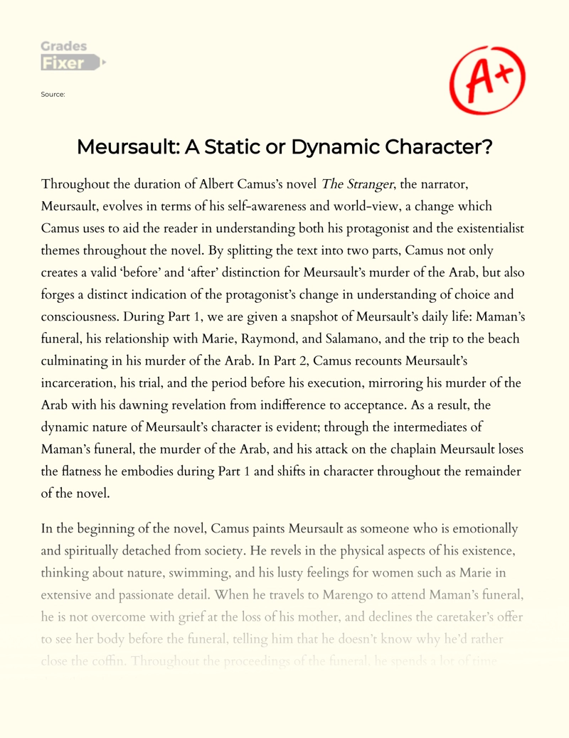Analysis of Meursault's Shift in Character in The Stranger Essay