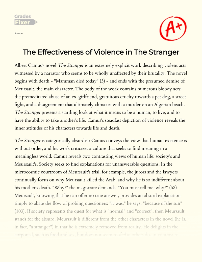 The Effectiveness of Brutality as Depicted in The Stranger Essay