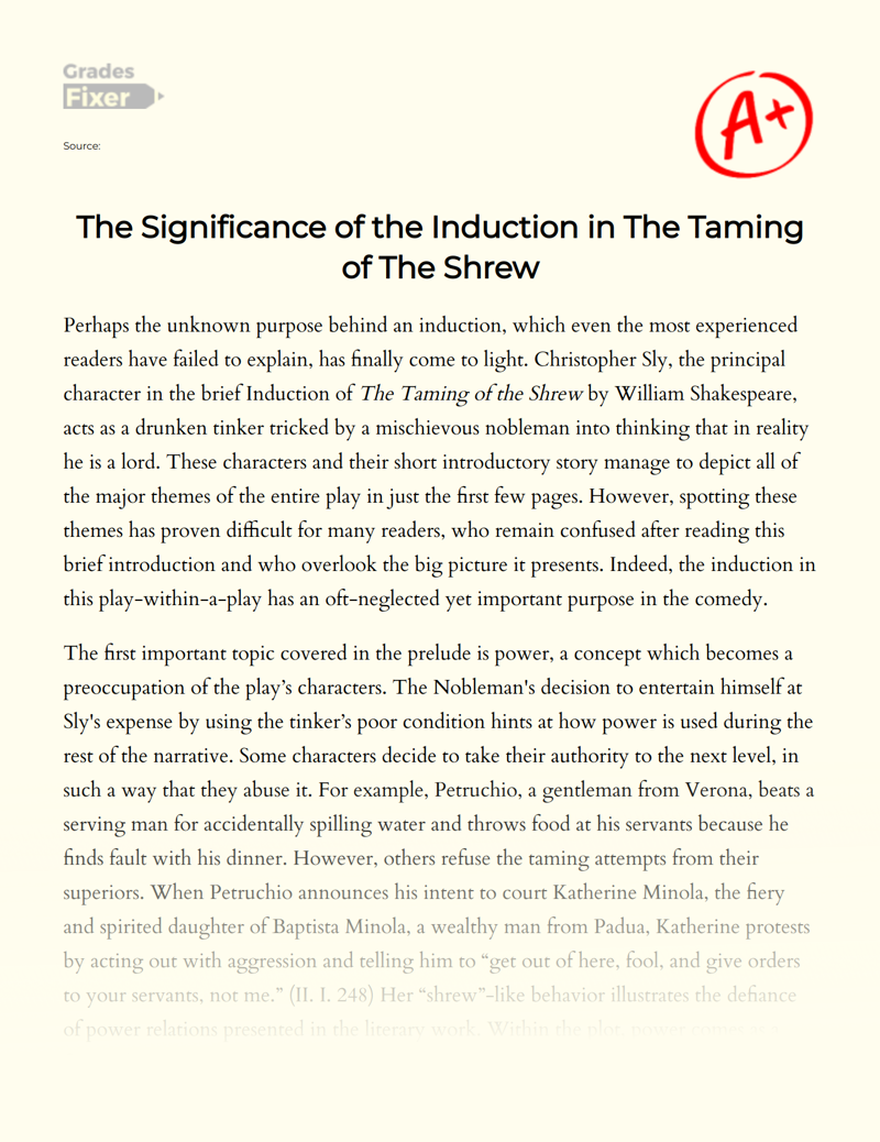 The Significance of The Induction in The Taming of The Shrew Essay