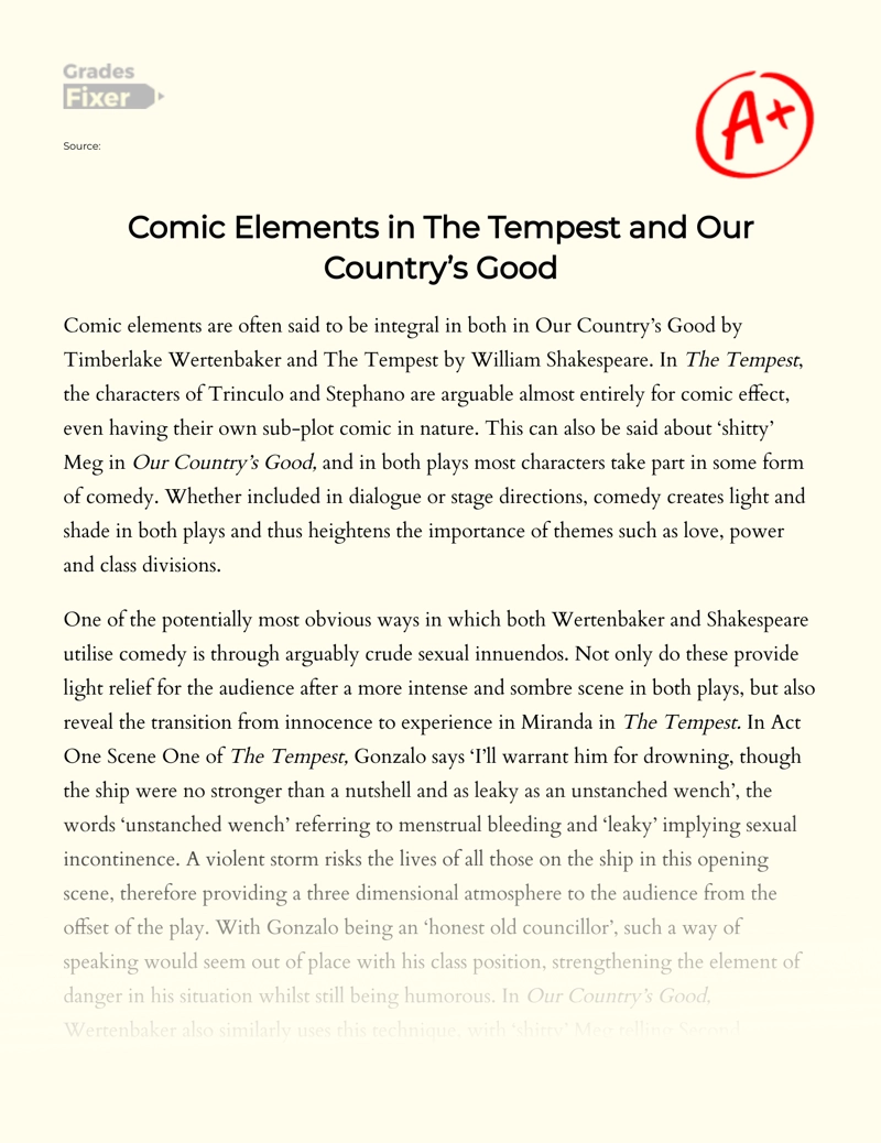 A Look at Comic Elements in Our Country's Good and The Tempest essay