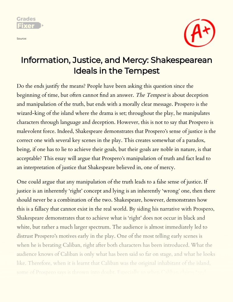 Shakespearean Principles in The Tempest: Information, Integrity, and Compassion Essay