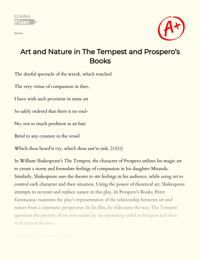 A Cinematic Perspective of The Relationship Between Art and Nature in The Tempest essay